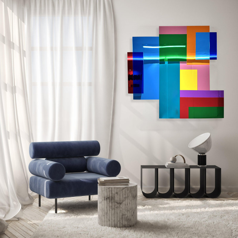 Art mural à large spectre géométrique - cubes en miroir en acrylique