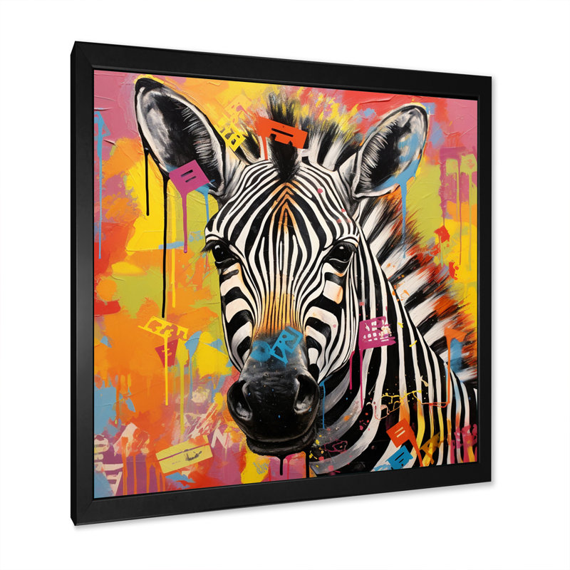 " Zebra Geometric Zebra Abstraction II ", 36" H x 36" W x 1.5" D, Black