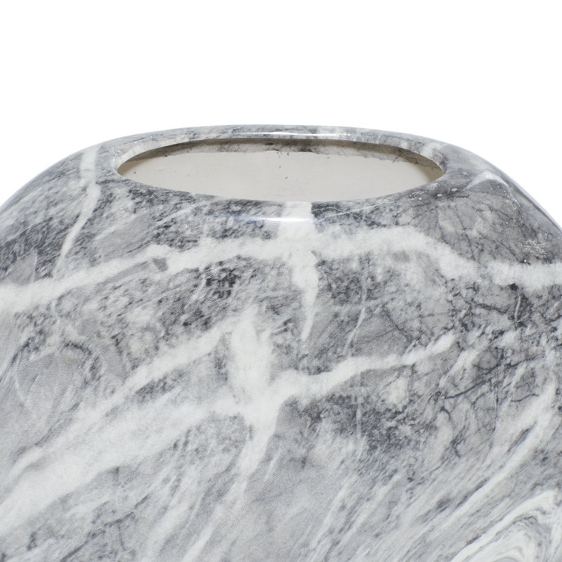 Gray Faux Marble Ceramic Decorative Vase Set with Abstract Design
