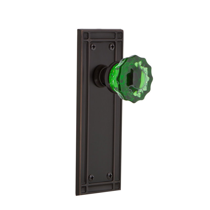Mission Plate with Crystal Emerald Door Knob, 2 3/4, Timeless Bronze