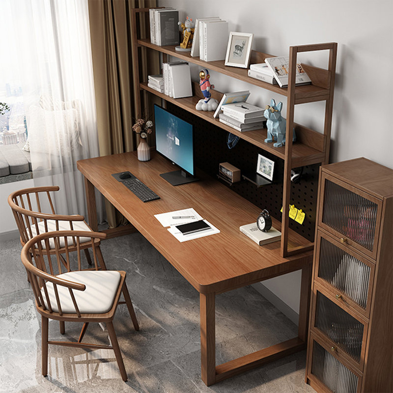 Nut-brown Rectangular Solid Wood Executive Desk, 74.8"H*78.74"W*23.62"D