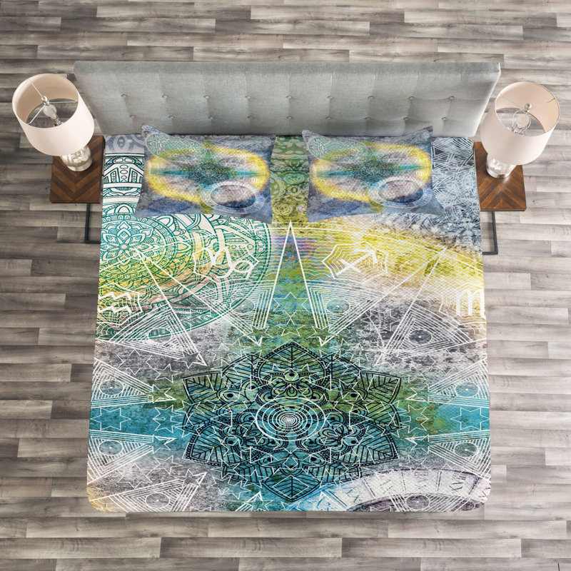 Abstract Bedspread with Pillow Shams Included, 220 x 264 cm