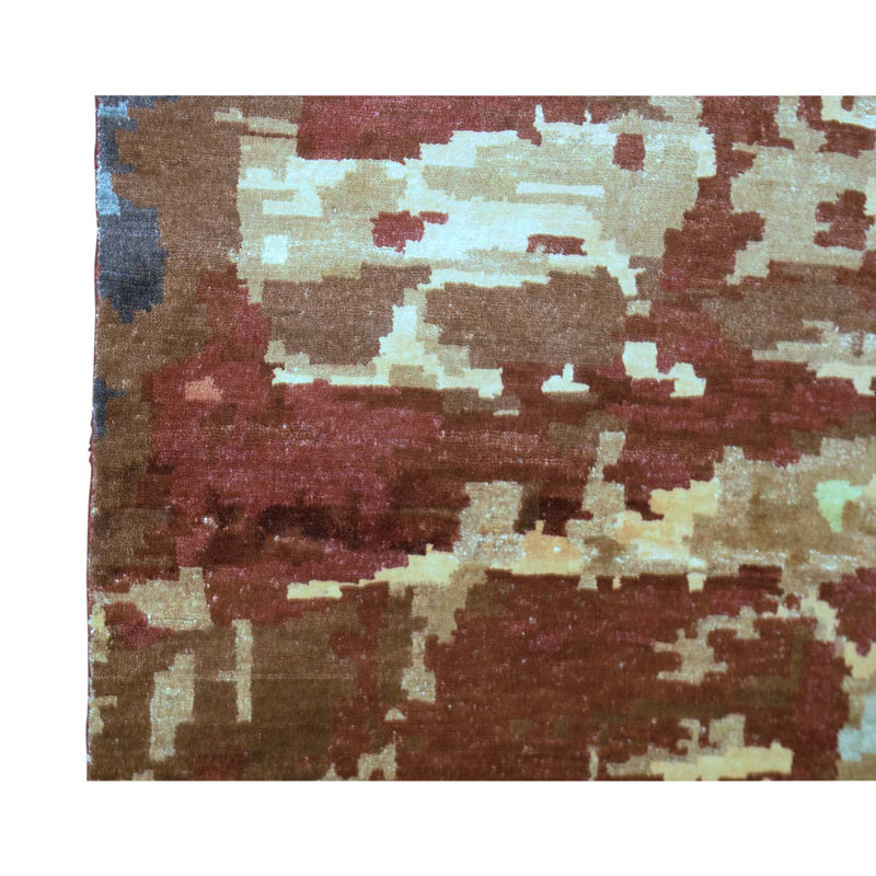 Tapis unique brun / jaune / bleu noué à la main de haute qualité