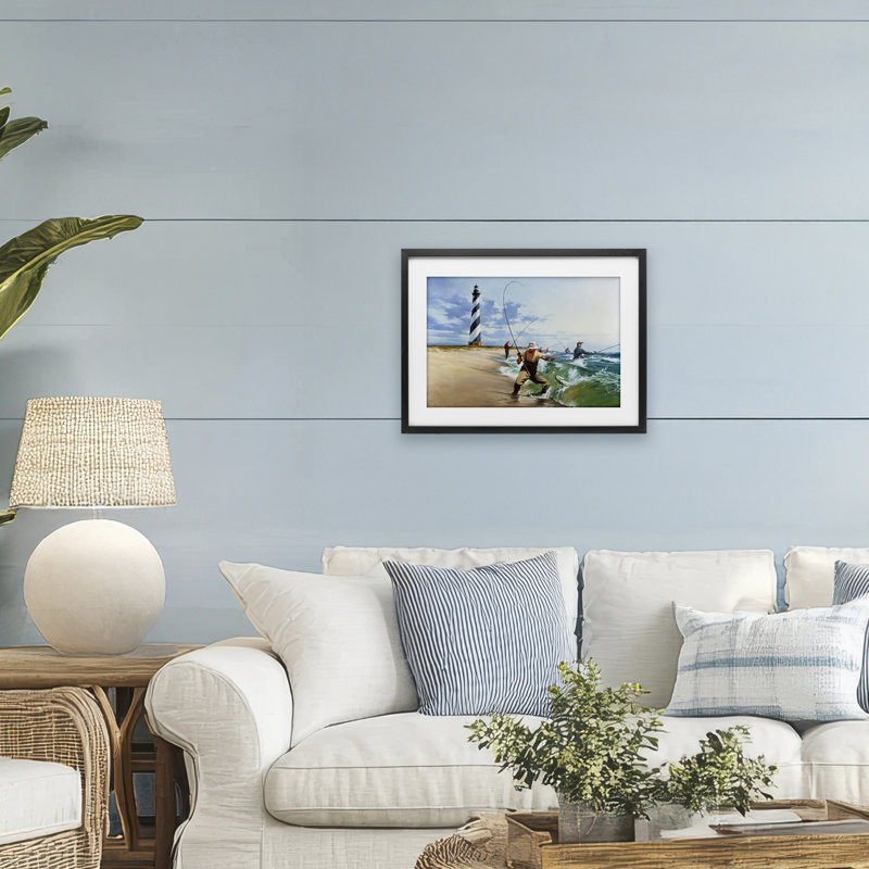 Cape Hatteras Fishermen, reproduction encadrée sous verre, conception par Wind River Studios, H 14 po x l 20 po