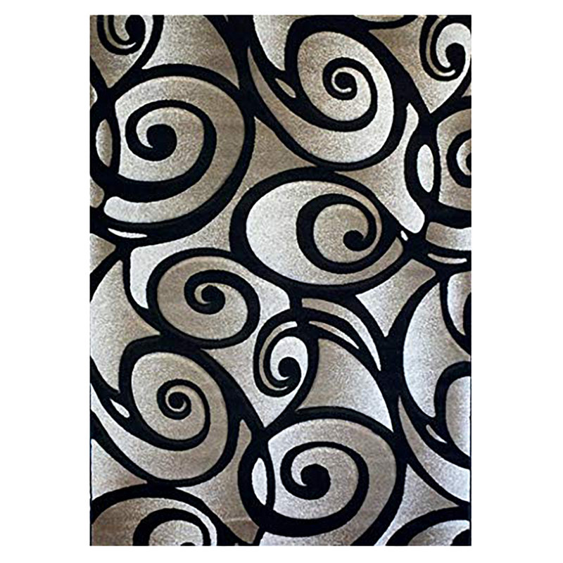 Tapis rayé gris / noir Brannen, Rectangle 5 pi 3 po x 7 pi 3 po