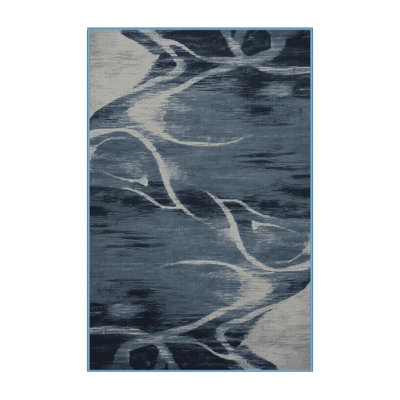 Machine Washable Abstract Blue Area Rug