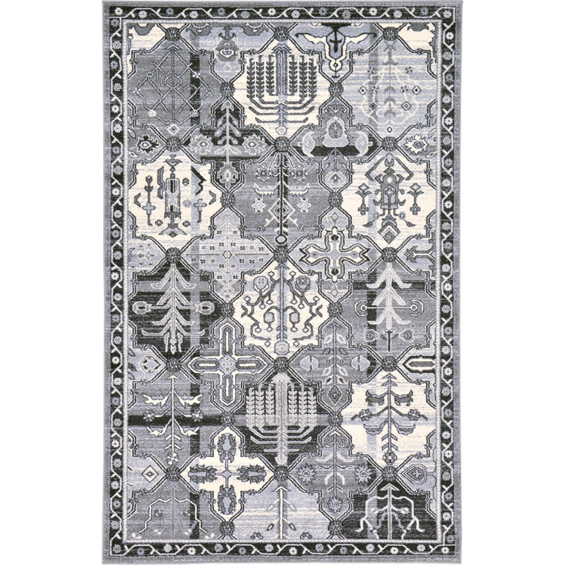 Tapis ivoire à motif géométrique Godina, Rectangle 5 pi 1 po x 8 pi