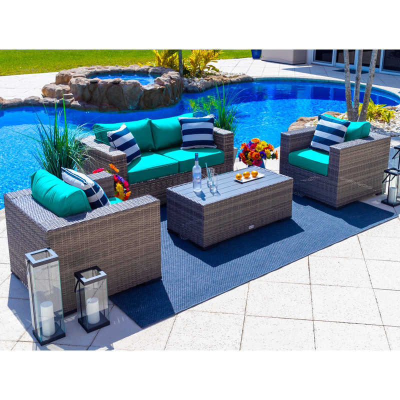 Sorrento 4 - Person Patio Conversation Set with Cushions, Canvas Aruba Sunbrella® Canvas