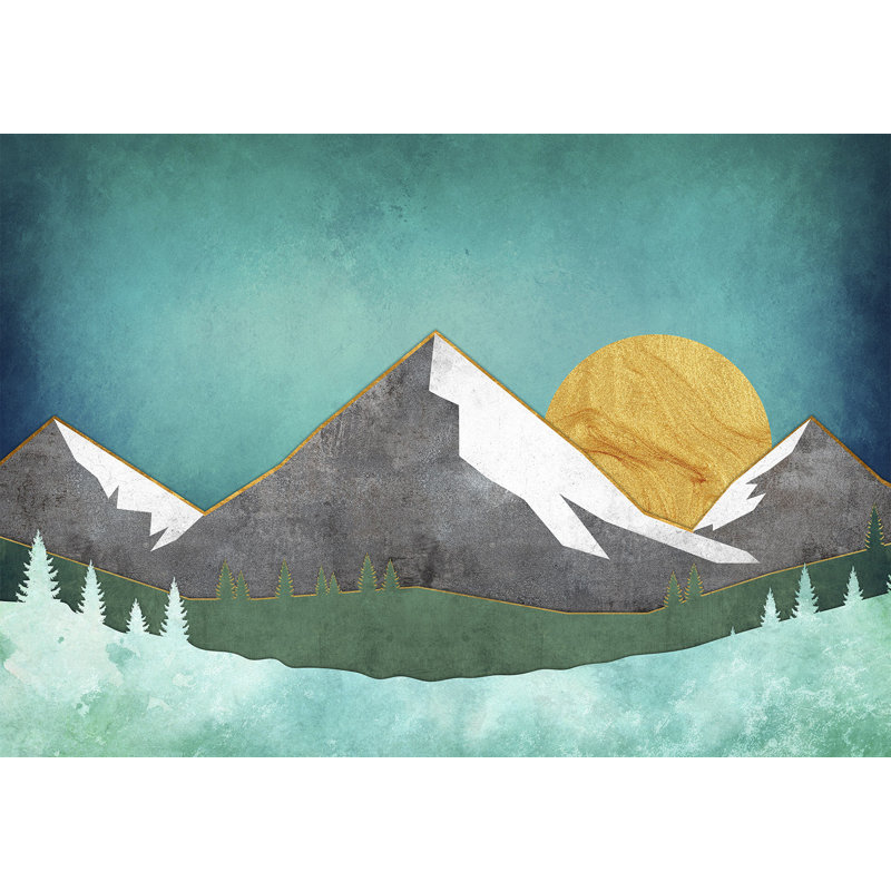 Murale abstraite pelez et collez - Paysage de montagne géométrique, L 41 po x l 57 po