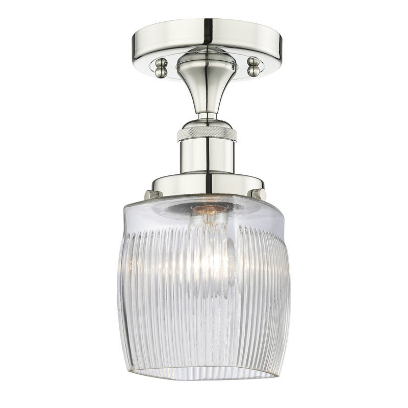 Keenan Glass Semi Flush Mount, Polished Nickel