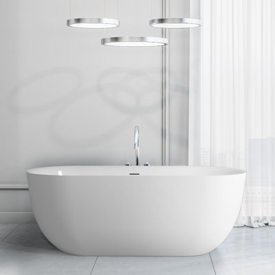 59"L x 28"W Freestanding Soaking Acrylic Bathtub with Chrome Drain and Overflow
