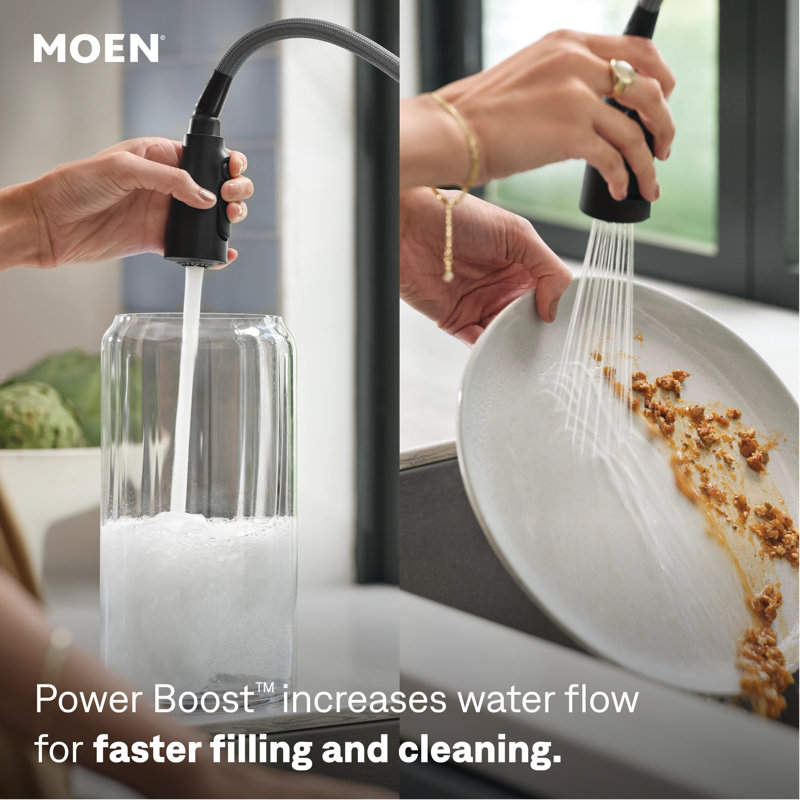 Align One Handle Spring Kitchen Faucet, Modern Single Hole Kitchen Sink Faucet Pulldown Sprayer, Matte Black