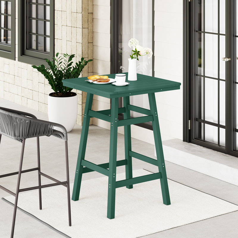 Laguna Square Outdoor Bar Table With Umbrella Hole , 30.7'' in. W 30.7'' in. D, Green