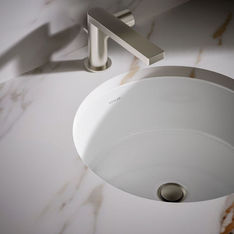 Lavabo de salle de bain circulaire encastré en porcelaine vitrifiée Verticyl, Blanc