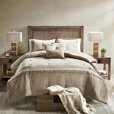 Couette 7 pièces en suédine beige pour lit king size - Draps de lit de style chalet