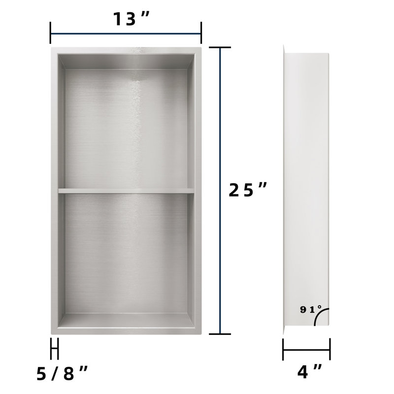 25"H x 13"W x 4"D Double-Layer Recessed Shower Niche, No Tile Needed,Brushed Nickel, Brushed Nickel
