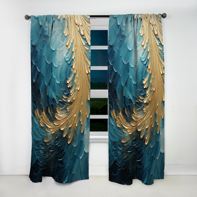 Gold Teal Ocean Spiral I - Modern Velvet Curtain - Room Darkening - 1 Panel