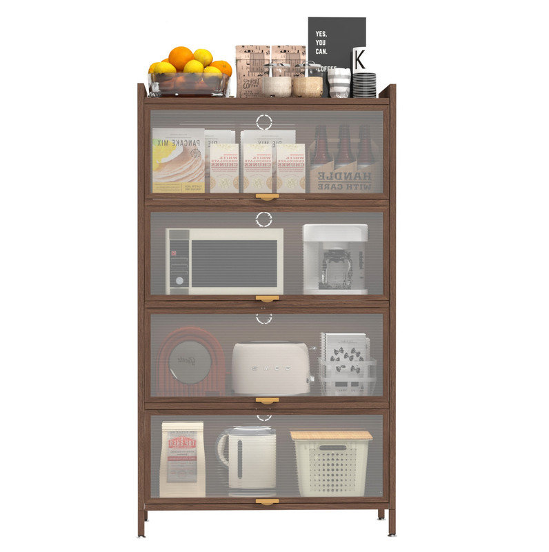 Armoire 57 po en métal à 4 portes basculantes de 57 po, avec amplement d'espace de rangement pour la chambre à coucher, le bureau, le salon, le couloir et le vestibule (noyer)