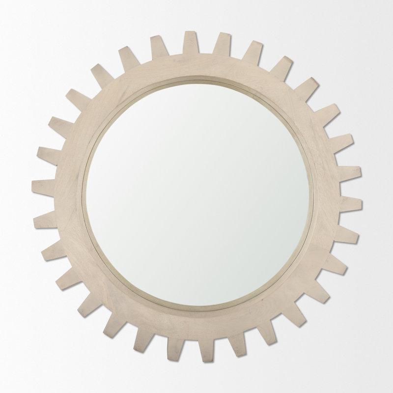 Kazmira Solid Wood Round Mirror, 26" x 26", White