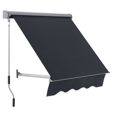 Retractable Window Awning with Adjustable Canopy Angle, Aluminum Frame