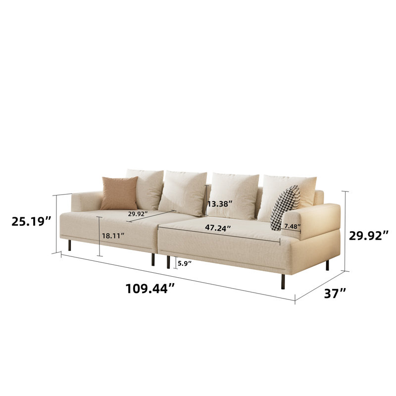 Arenzville 109.44" Modern Soft Cushion Fabric Sofa With Throw Pillows
