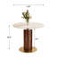 Table de salle à manger ronde 33 po de luxe avec piédestal multicouche en noyer et base en or brossé - disponible en verre, marbre blanc, plateau en marbre chaud-927564791