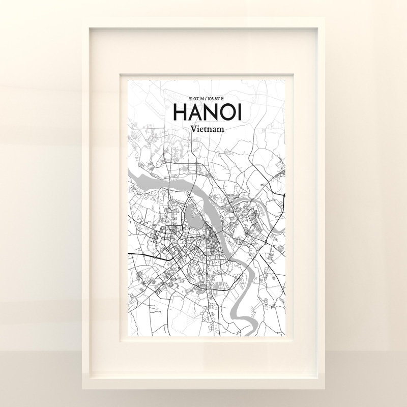 Hanoi City Map in Tones 1 Piece Wall Art, 36cm H x 24cm W x 0.05cm D