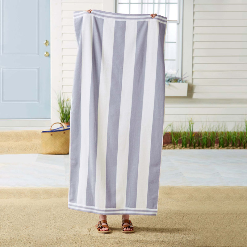 100% Cotton Cabana Stripe Oversized Beach Towels, Lavender Purple/White