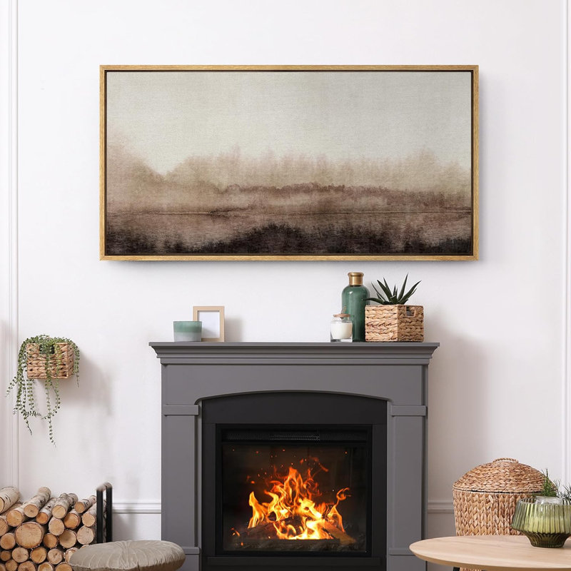 Serene Misty Landscape in Soft Browns Modern Art, 30" H x 60" W, Natural