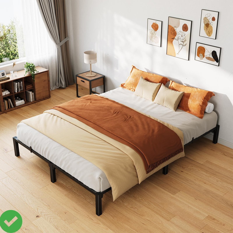 Structure de lit de 800 lb pour lit simple / grand lit, plateforme en métal robuste de 10 pouces avec support et lattes en fer durable, assemblage facile