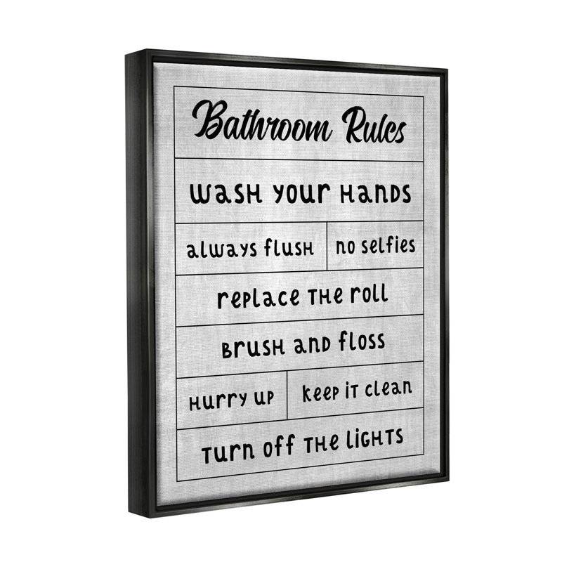 "Bathroom Rules", giclée par CAD Designs, H 14 po x l 11 po x P 1,5 po, Giclée encadrée noir minuit