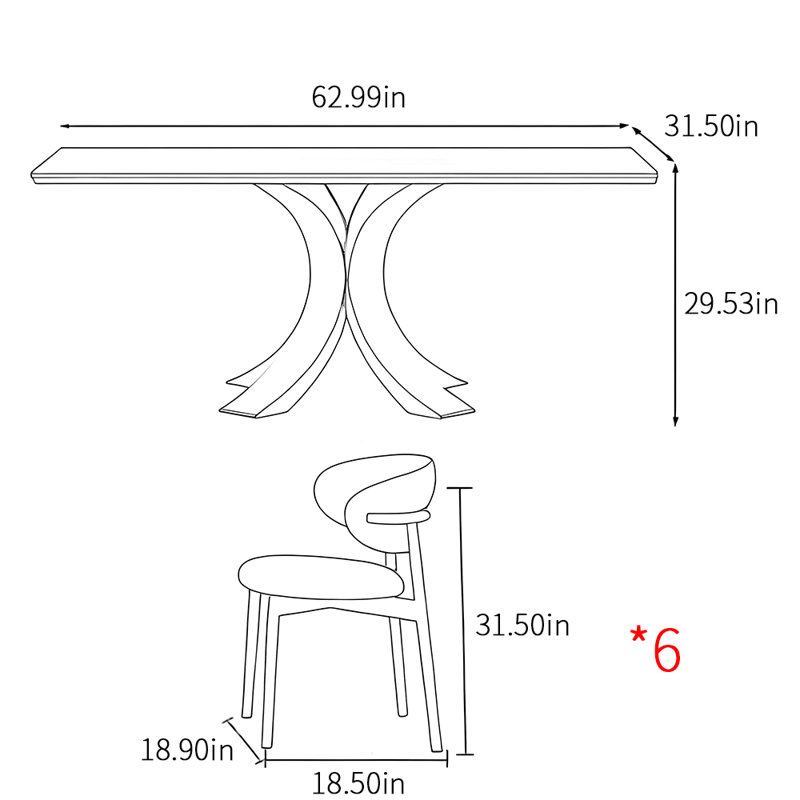 Ensembles de table de salle à manger à la mode italienne, H 29,53 po x L 62,99 po x l 31,5 po
