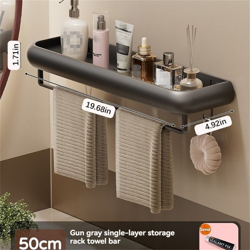Tablette d'angle sans perçage pour salle de bain, H 4,92 po x l 19,68 po x P 1,71 po