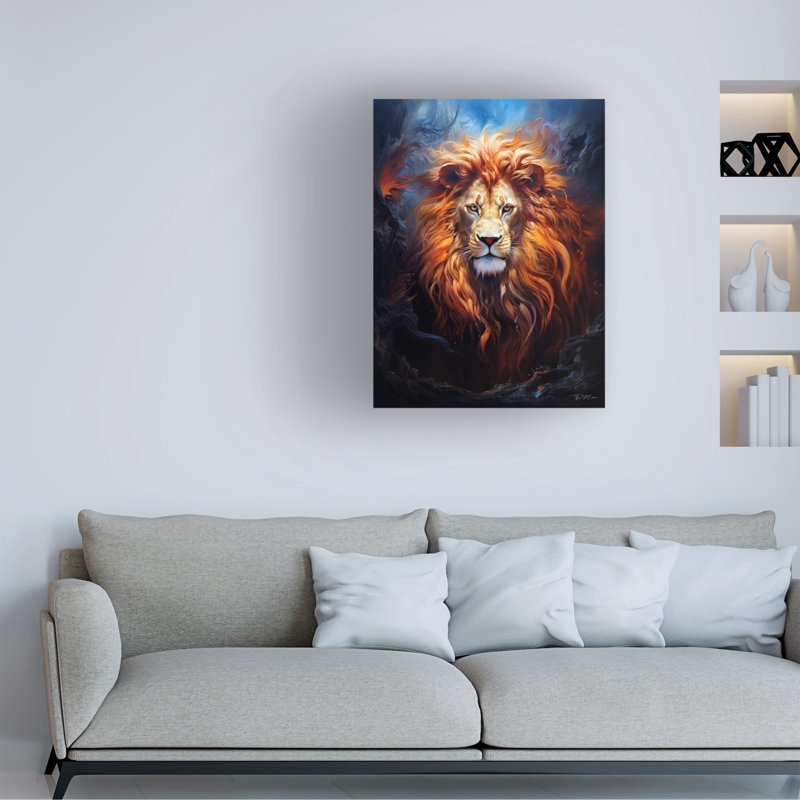 Momart Fire Lion sur toile, H 24 po x l 18 po x P 2 po