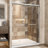 72" High Aluminum Double Sliding Shower Door 54" Wide, 1/4" Tempered Glass, - Shatter Film, Dual Stainless Handles, Adjustable Width, Easy To Install, Waterproof Design In Bathroom With Frame, W X H,