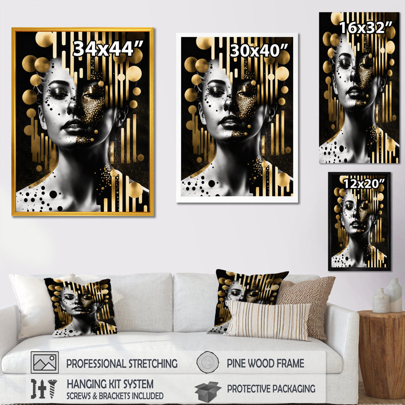 Décoration murale dorée abstraite «Golden Fluidité de la femme», L 30 po x H 40 po, Toile tendue