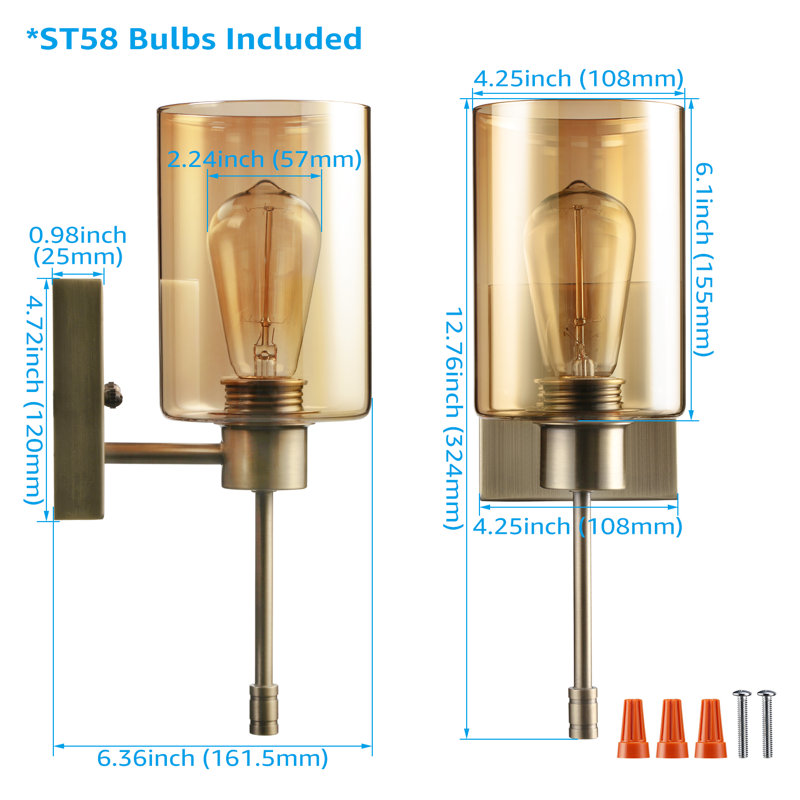 Applique murale d'intérieur rétro Eachann, ampoules de 40 W incluses, lumières de meuble-lavabo en verre, homologuée ETL