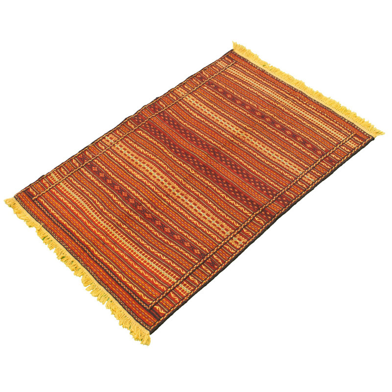 Tapis rouge foncé en laine noué à la main de conception unique 3 pi 5 po x 5 pi 3 po New Age