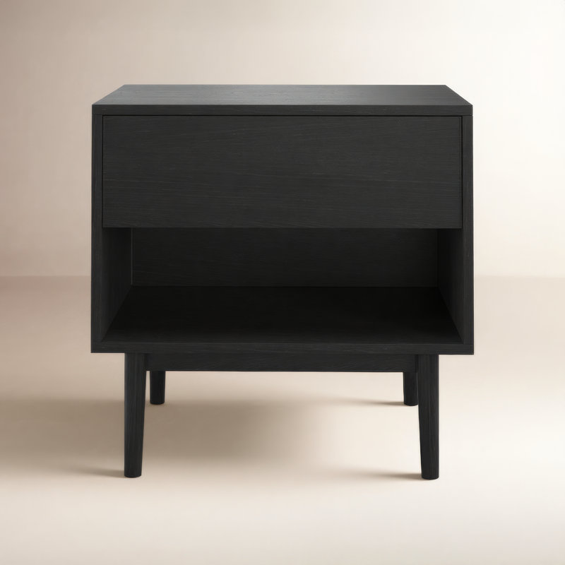 Indra 22" H 1-Drawer Wood Nightstand, Black