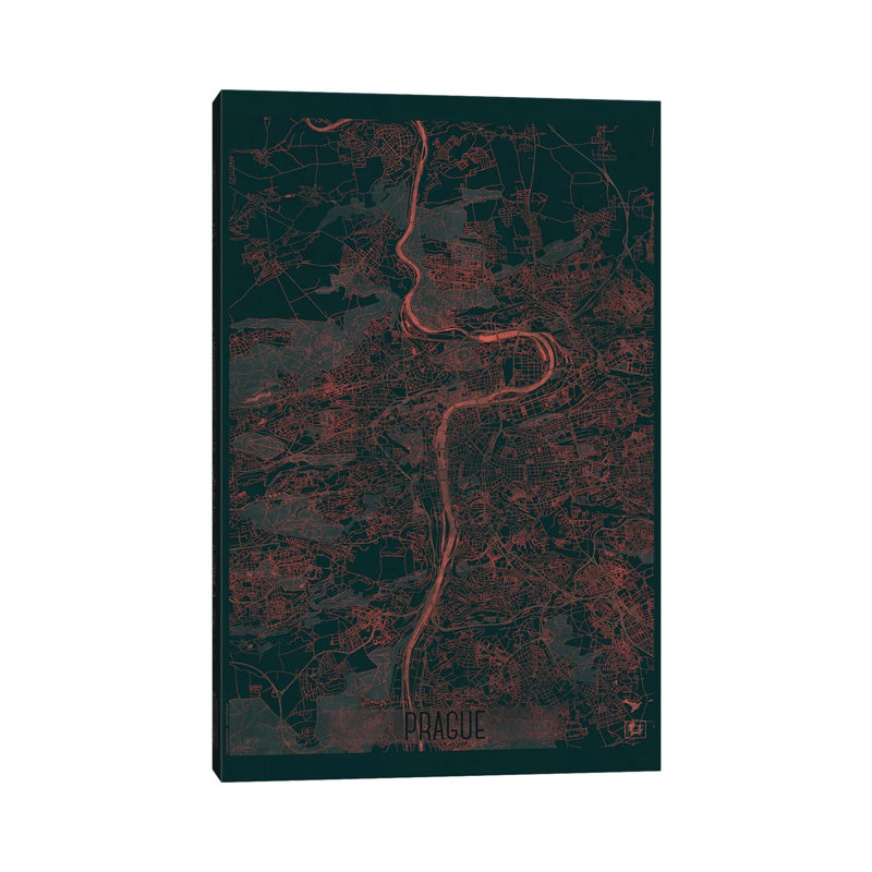 Prague Infrared Urban Blueprint Map by Hubert Roguski - Wrapped Canvas Painting, 20.32 cm H x 30.48 cm W