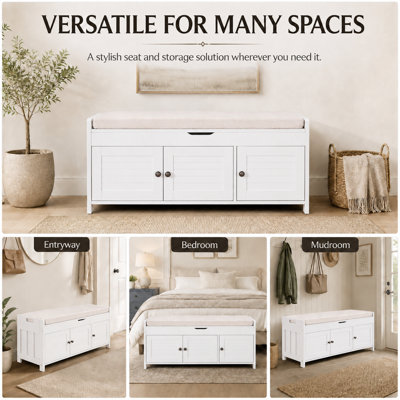 Linen Blend Upholstered Storage Bench