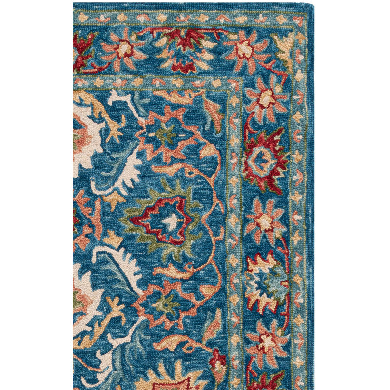 Roshaunda Handtufted Wool Cotton Oriental Rug in Blue/Green, Rectangle 3' x 5'