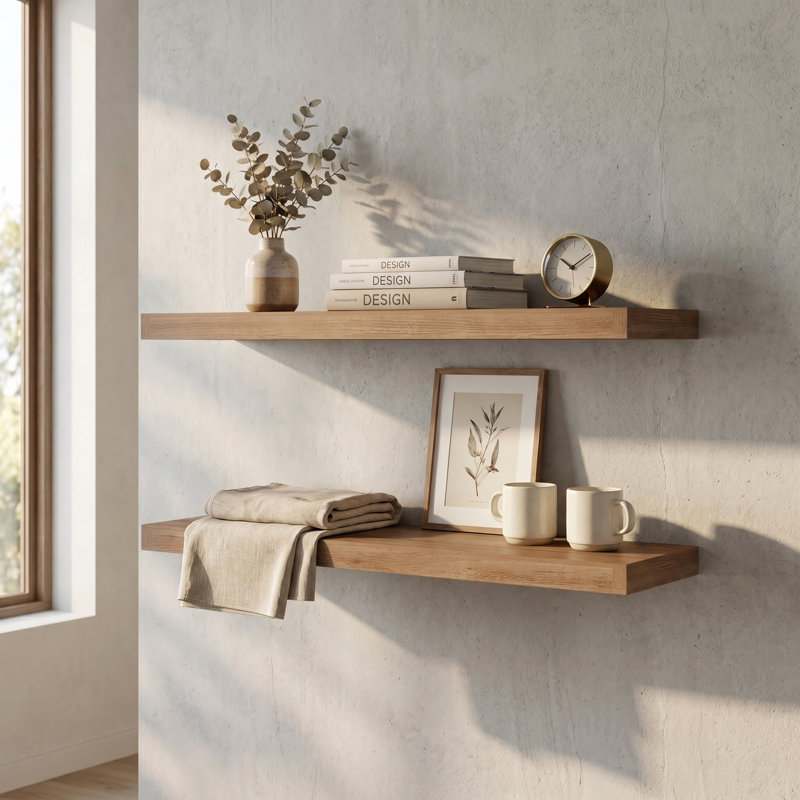 Floating Shelf Dallas, Living Room, Pine, Beige Wood