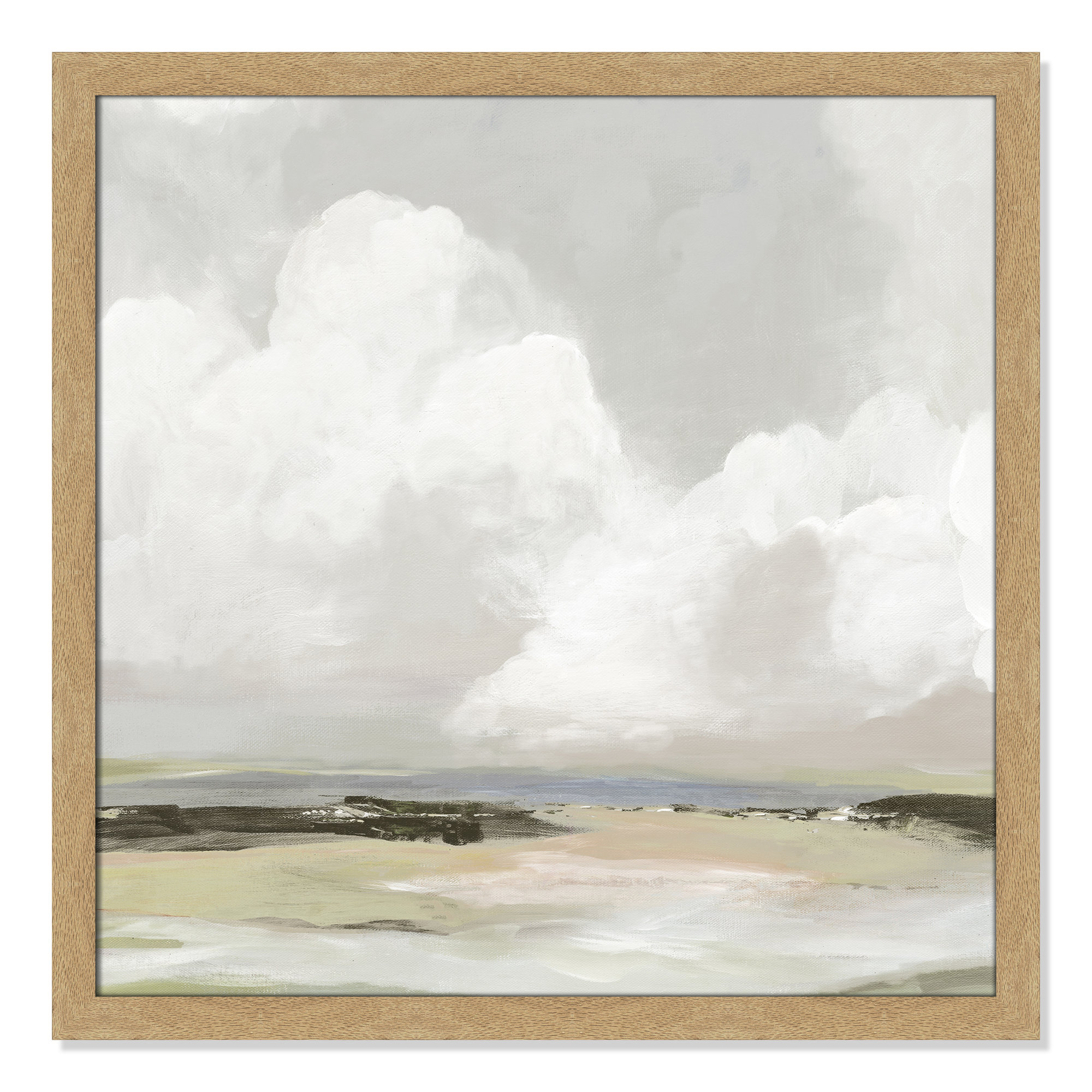 Soft Clouds - Picture Frame Painting Print, 28.5" H x 28.5" W x 1.12" D, Natural Framed