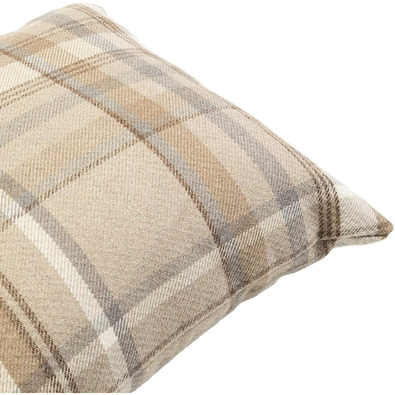 Plaid Wool Blend Reversible Pillow Cover, 23.62" x 23.62", Beige