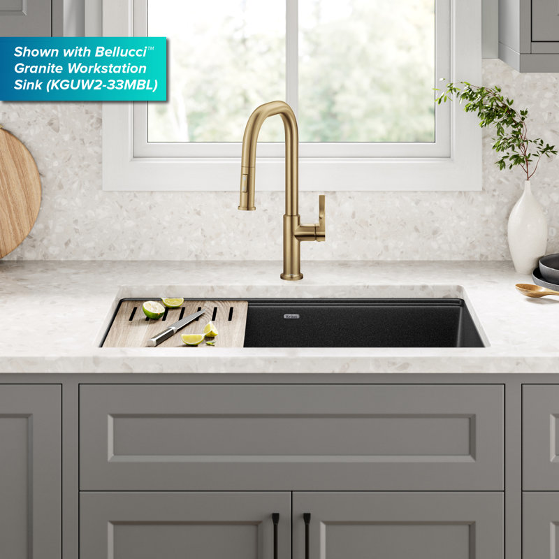 Kraus Torak 2-Function Single Handle Pull Down Kitchen Faucet, Brushed Brass