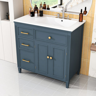 Meuble-lavabo avec lavabo, tiroirs et tablette réglable