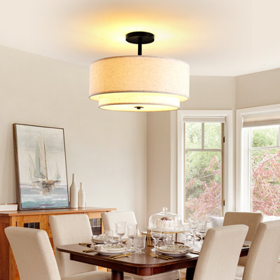 3-light Boho Linen Drum Semi Flush Mount Ceiling Light Perfect For Living Room Bedroom Dining Room Hallway