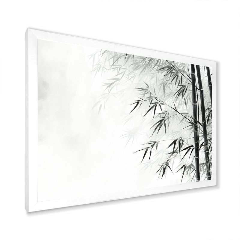 Bambou sauvage noir et blanc sur toile, Cadre photo blanc, H 12 po x l 20 po x P 1 po