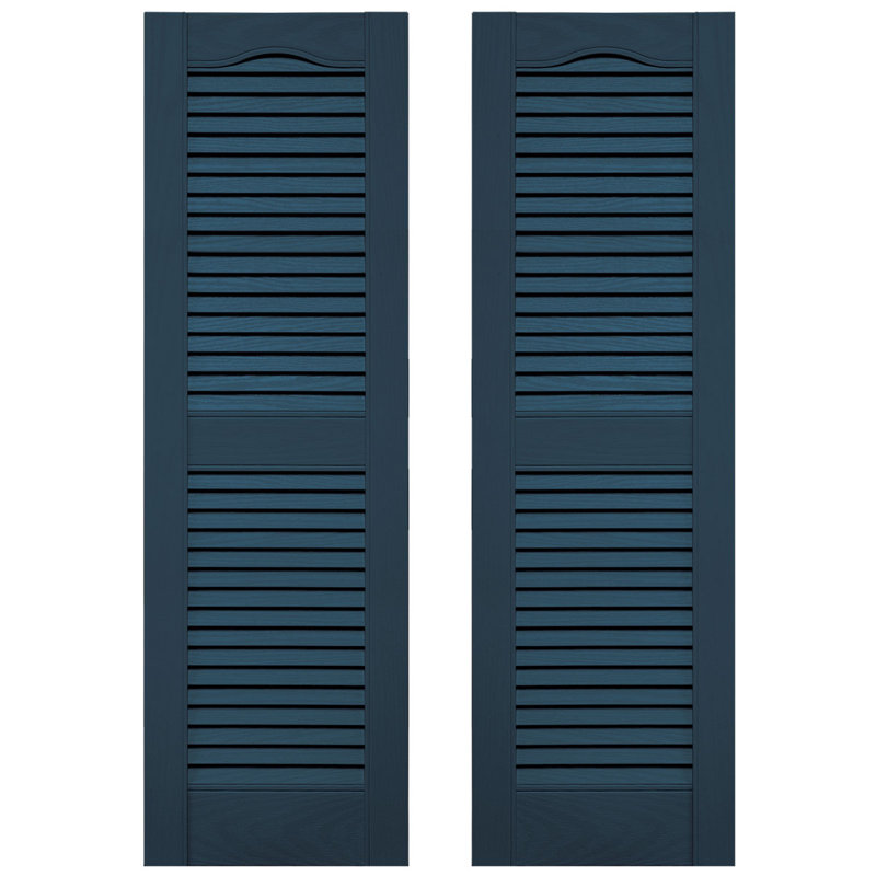 Builders Edge, panneau central cathédrale sur mesure, volets à persiennes ouvertes, Bleu classique, 14 1/2 po, 59 po